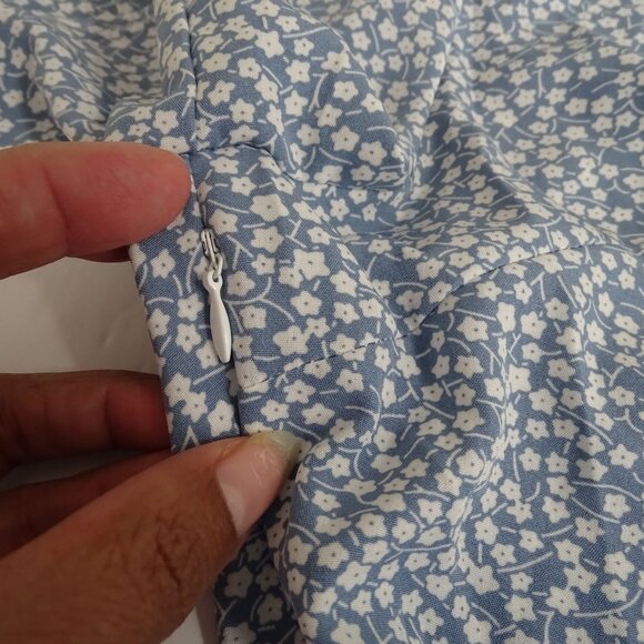 Shein Blue Printed Faux Wrap Dress With Ruffle Short Sleeves Women Size XL US 12 - Picture 9 of 12